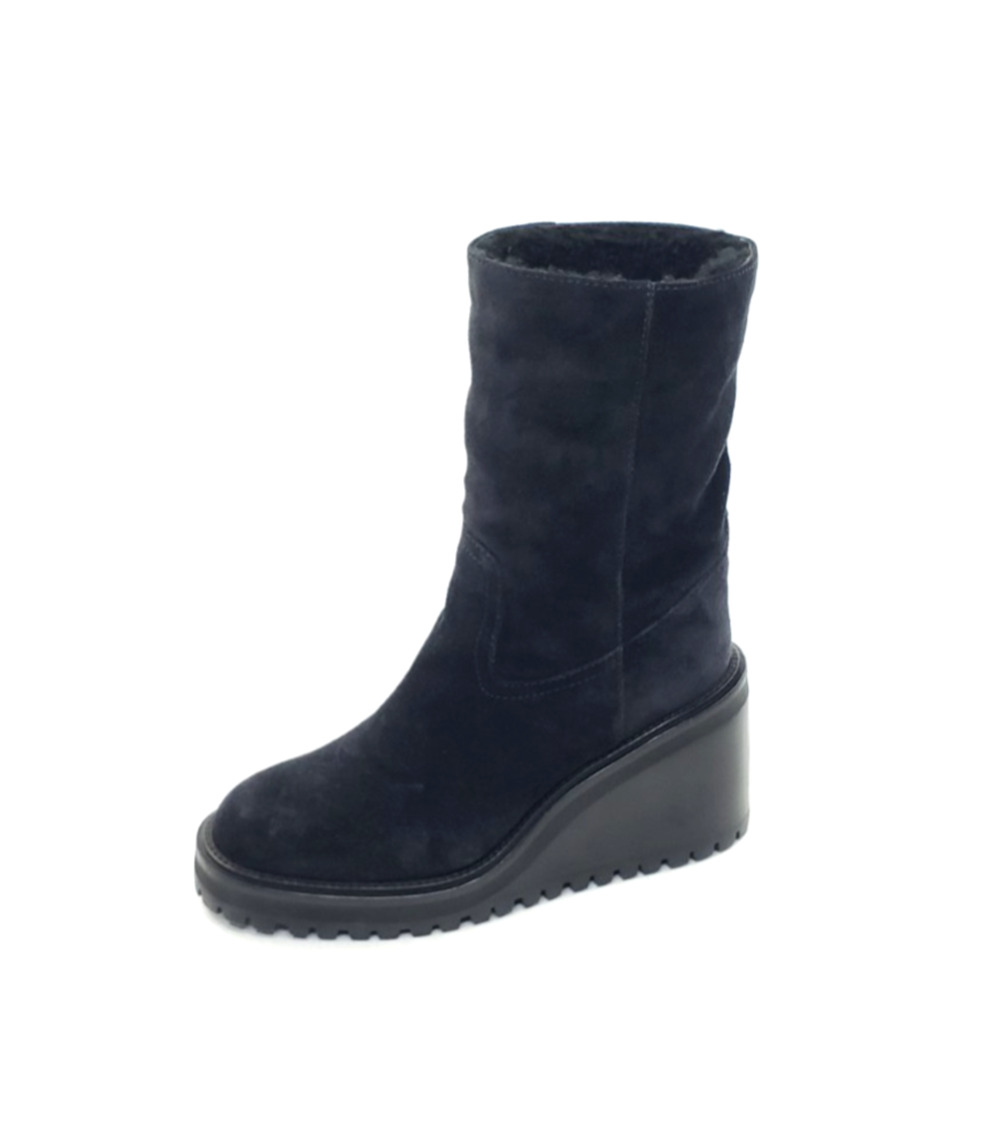 Jimmy Choo Yola 80 Womens Wedge Boots Shearling Black Suede Size 36.5